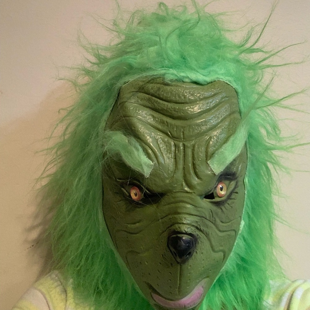 Kids Green Monster Halloween Mask and Wig Costume